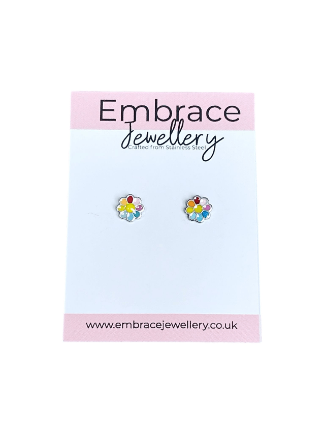 Colourful Flower Mini Comfort Back Studs