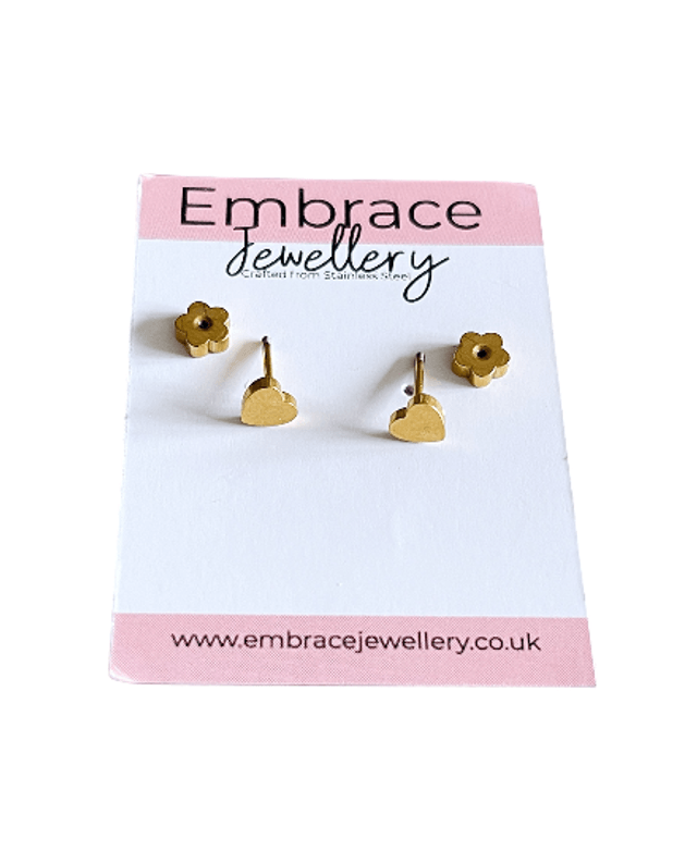 Gold Heart Mini Comfort Back Studs