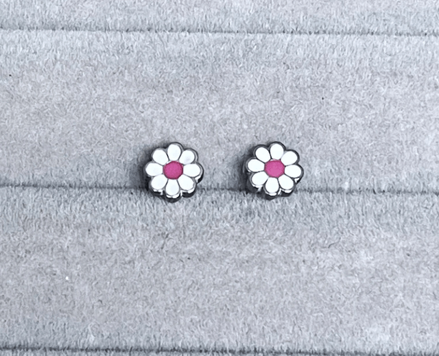 Daisy Mini Comfort Back Studs (Pink Centre)
