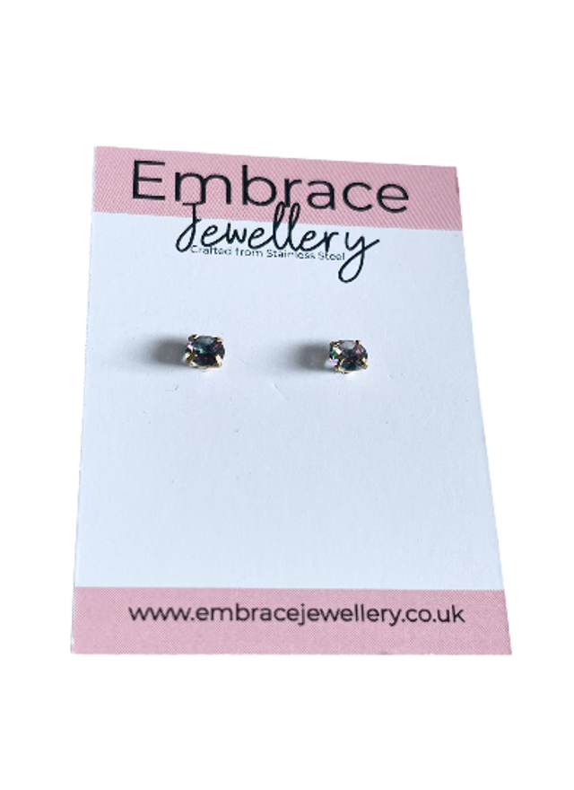 Dark Iridescent Mini Comfort Back Studs (gold plated stainless steel)