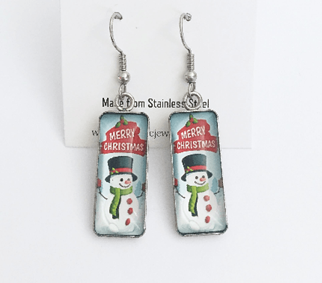 Merry Christmas Snowman Drop Earrings