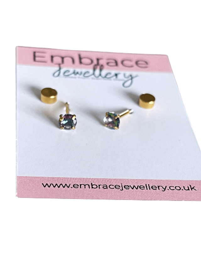 Dark Iridescent Mini Comfort Back Studs (gold plated stainless steel)