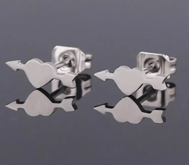 Delicate Heart & Arrow Stud Earrings