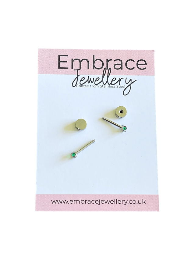 Tiny 2mm Emerald Green  Mini Comfort Back Studs