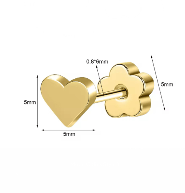 Gold Heart Mini Comfort Back Studs