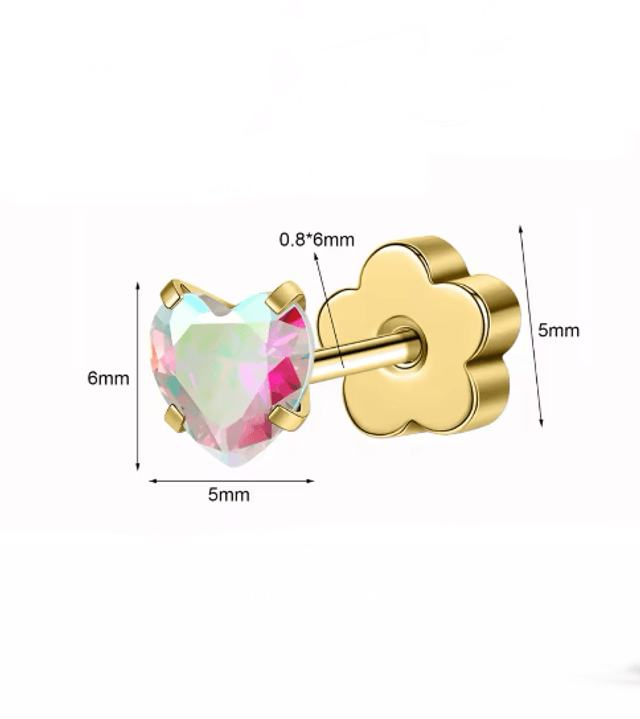 Gold Iridescent Heart Mini Comfort Back Studs