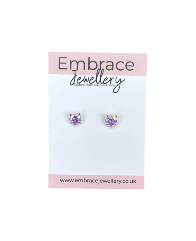 Gold Iridescent Heart Mini Comfort Back Studs