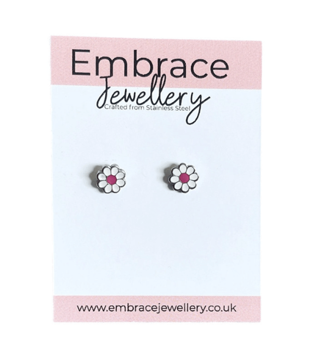 Daisy Mini Comfort Back Studs (Pink Centre)