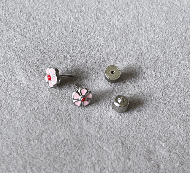 Pink Flower Mini Comfort Back Studs