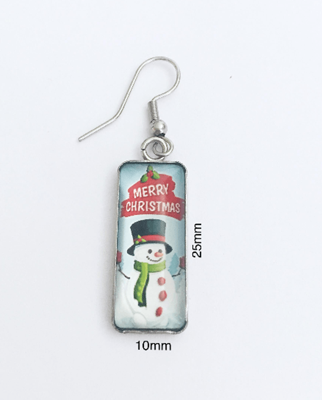 Merry Christmas Snowman Drop Earrings