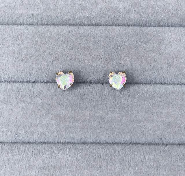 Gold Iridescent Heart Mini Comfort Back Studs