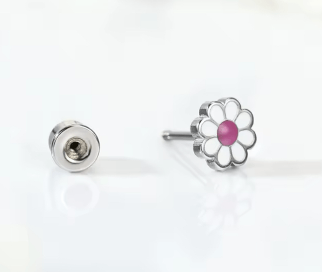 Daisy Mini Comfort Back Studs (Pink Centre)