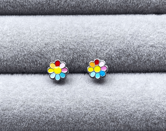 Colourful Flower Mini Comfort Back Studs