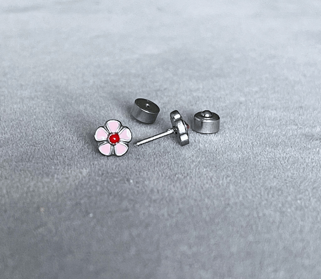 Pink Flower Mini Comfort Back Studs