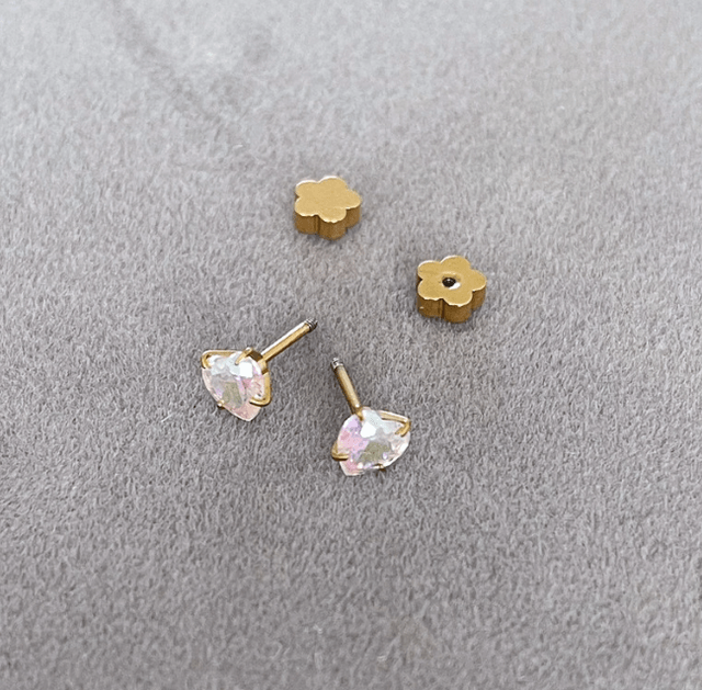 Gold Iridescent Heart Mini Comfort Back Studs