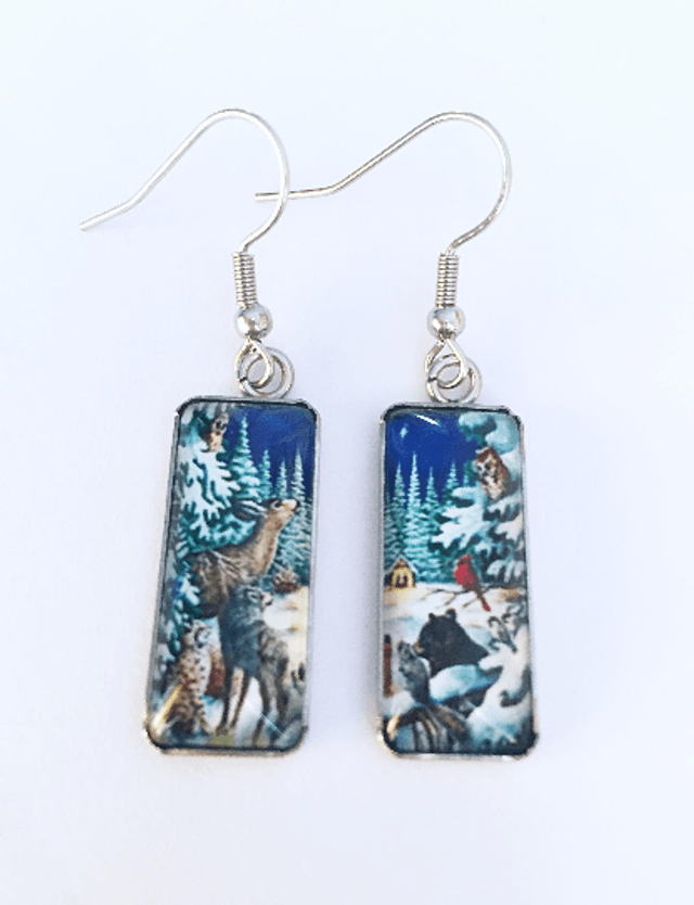 Snowy Animal Scene Drop Earrings