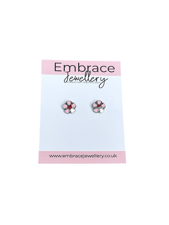Pink Flower Mini Comfort Back Studs