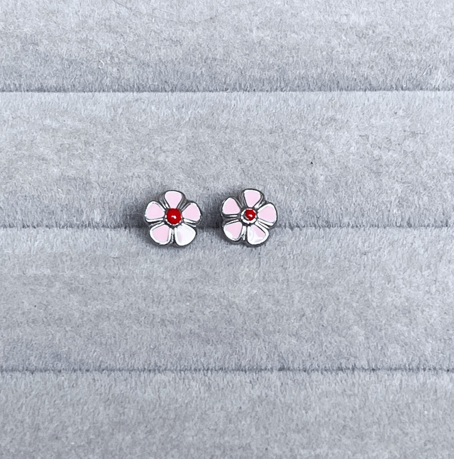 Pink Flower Mini Comfort Back Studs