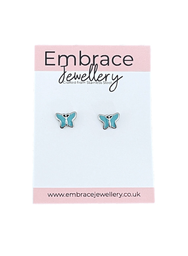 Turquoise Butterfly Mini Comfort Back Studs