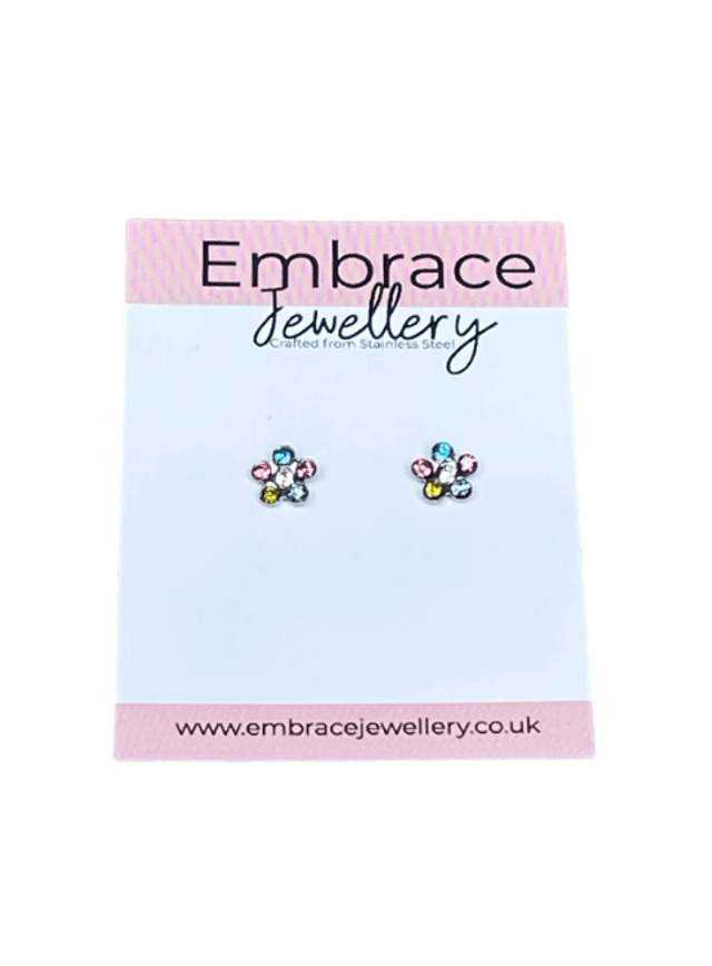 Colourful Rhinestone Flower Mini Comfort Back Studs