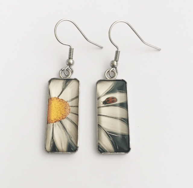 Daisy and Ladybird Drop Earrings
