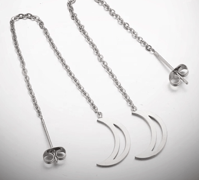Threader Earrings with Moon Pendant