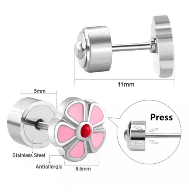 Pink Flower Mini Comfort Back Studs