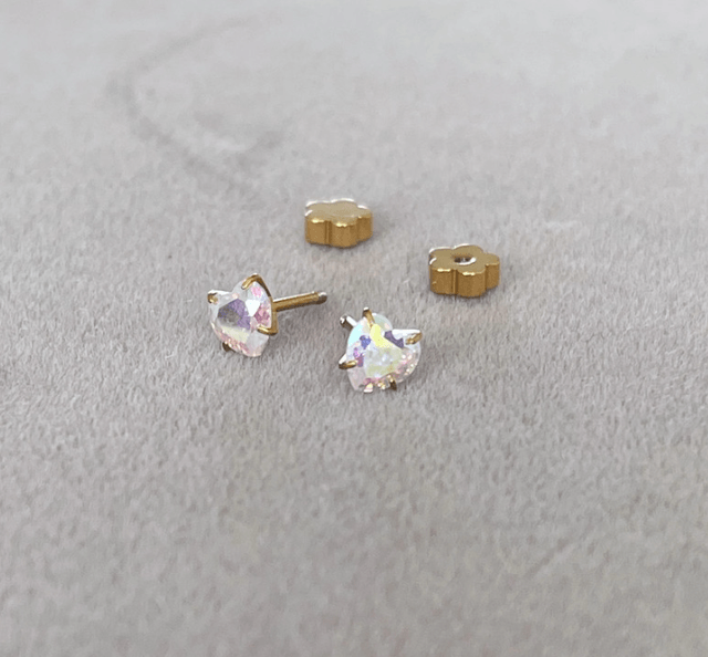 Gold Iridescent Heart Mini Comfort Back Studs