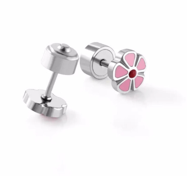 Pink Flower Mini Comfort Back Studs