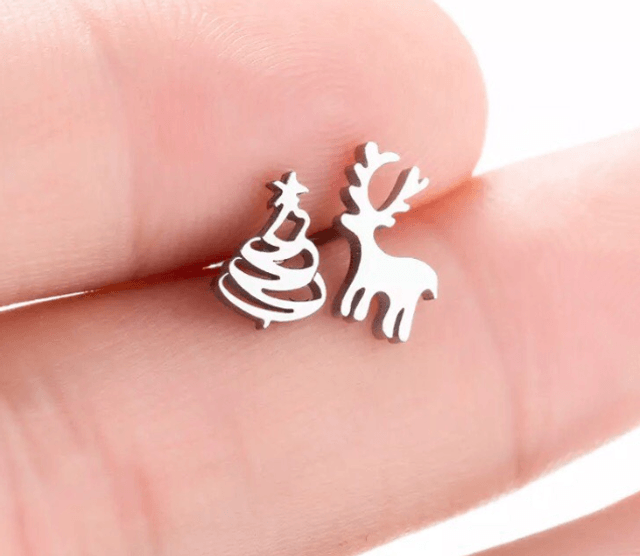 Reindeer & Christmas Tree Stud Earrings