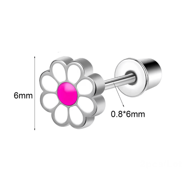 Daisy Mini Comfort Back Studs (Pink Centre)