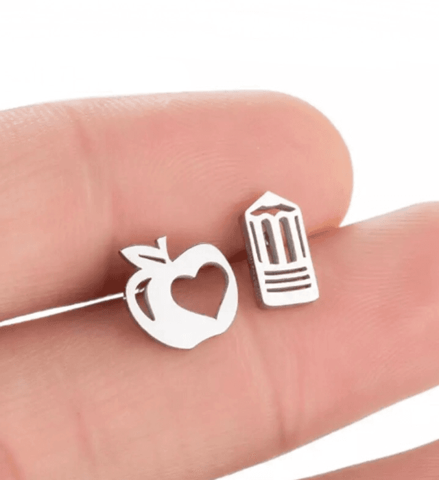 Apple &amp; Pencil Stud Earrings